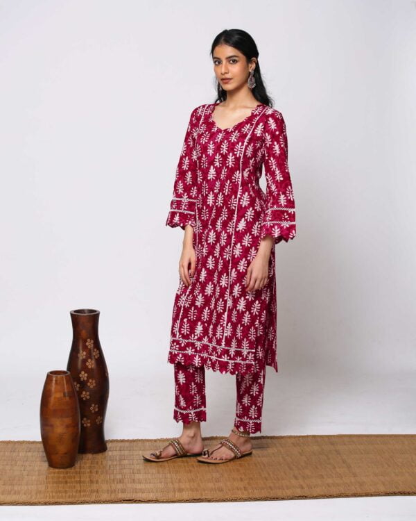 Magenta hand block printed Kurta pant