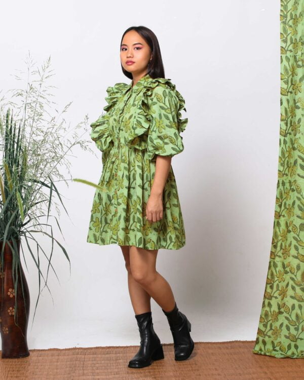Ajrakh block printed cotton dress side